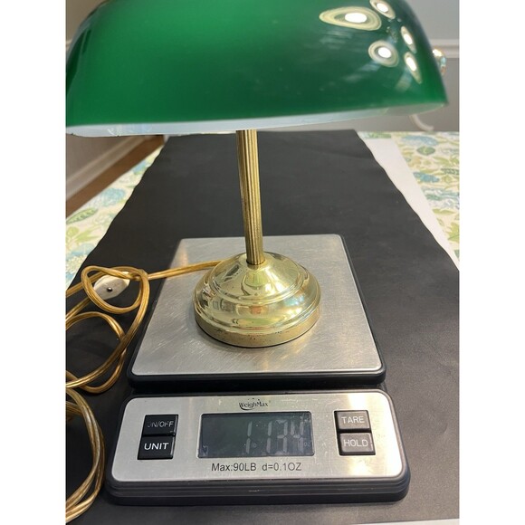 Underwriters Laboratories Portable Brass Bankers Desk Lamp Green Glass Tested - Picture 11 of 12